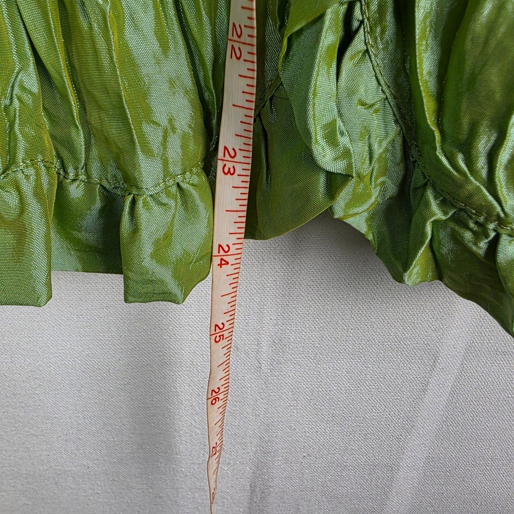 Jaipur Y2K Iridescent Womens Green Crinkle Ruffle Blouse Crystal Button‎ Top L - Picture 6 of 6
